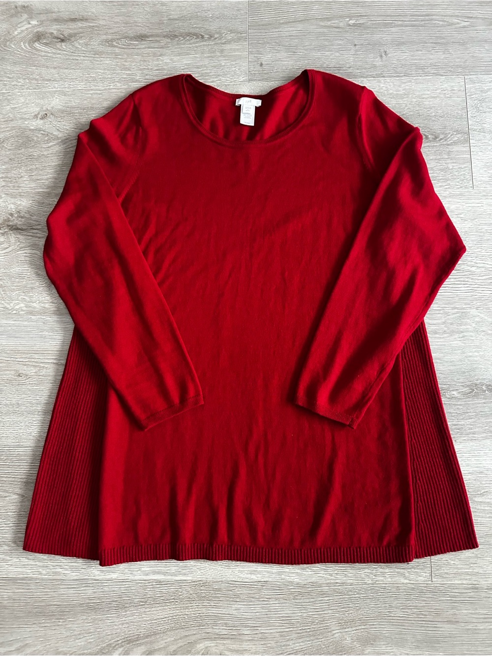 J.Jill Red Knit Tunic Sweater Top Size L Cotton Viscose Nylon Long Sleeve Lagan